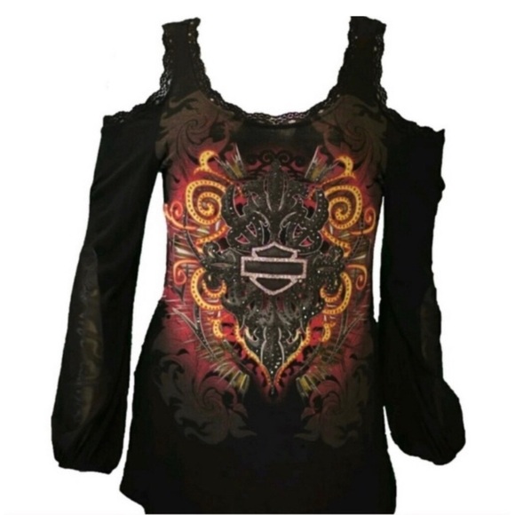 Harley-Davidson Tops - HARLEY DAVIDSON Black Cold Shoulder Top
